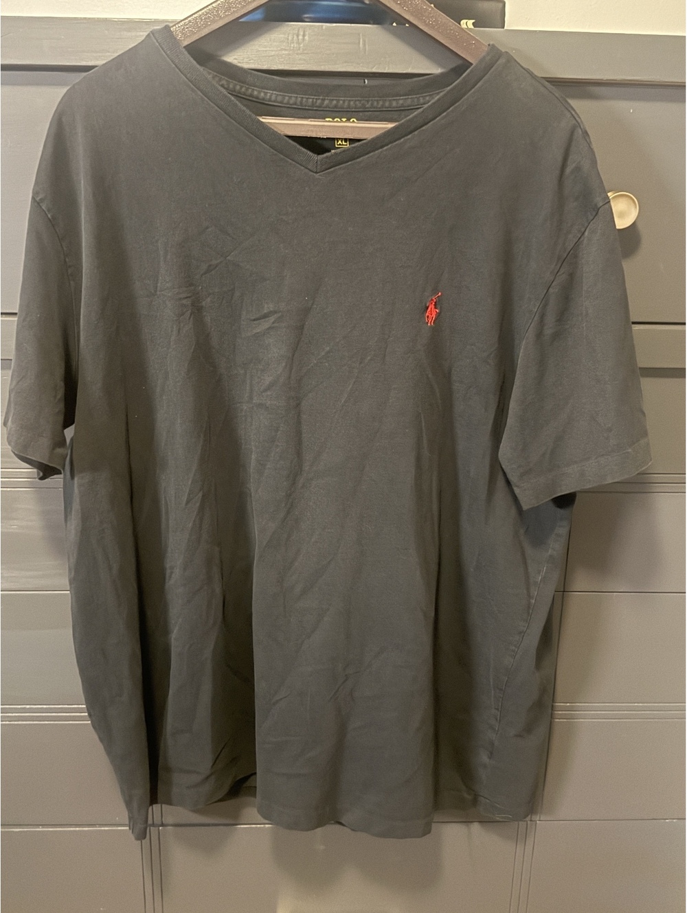 Polo Ralph Lauren Black V-Neck T-Shirt with Red Logo XL